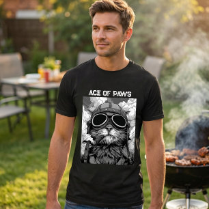 Lustige Katzenpilot raucht eine Zigarre Schwarzwei T-Shirt