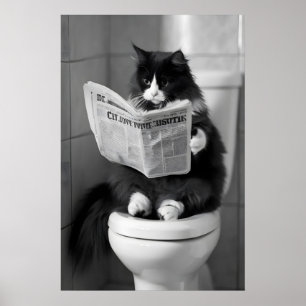 Lustige Katzenzeitung Druck, Whimsical Badezimmerw Poster