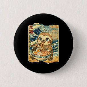 Lustige Kawaii-Faultier-Ramen-Nudel-Schüssel Japan Button