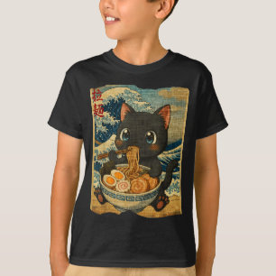 Lustige Kawaii schwarze Katze Ramen-Nudel-Schale J T-Shirt