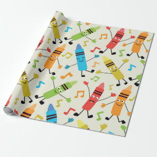 Lustige Kawaii tanzende Buntstifte mit Noten Geschenkpapier