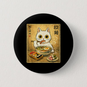 Lustige Kawaii Weiße Katze Ramen Sushi Japanisches Button