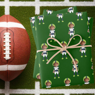 Lustige Kinder Foto Fußballspieler Grün Anpassbar Geschenkpapier Set
