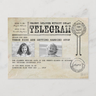 Lustige Kindheitsfotos Save the Date Telegram Ankündigungspostkarte