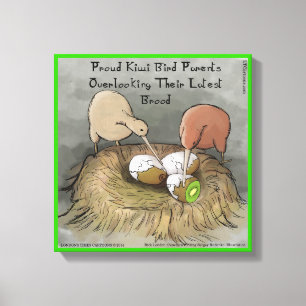 Lustige Kiwi-Vogel-Eltern und Obst-Leinwanddruck Leinwanddruck