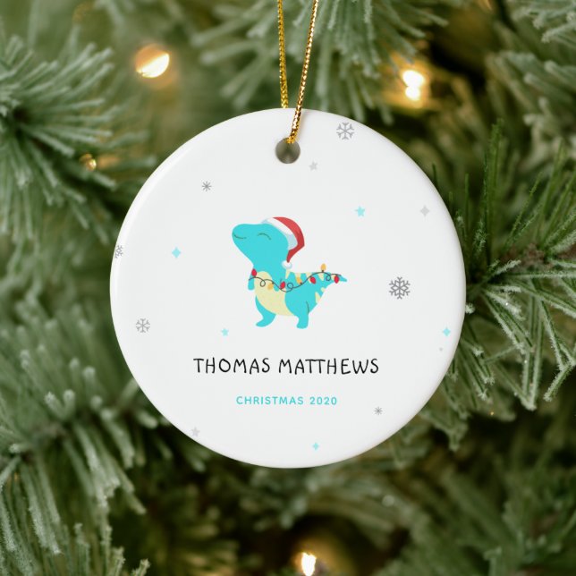 lustige kleine Kinder Dinosaurier Weihnachtsname Keramik Ornament (Baum)