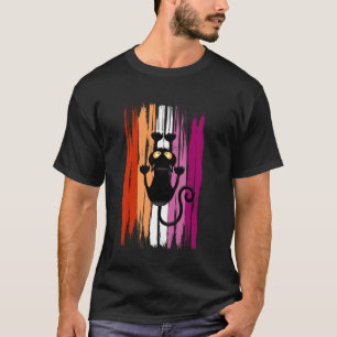 Lustige kletternde Katze mit lesbischen Pride-Farb T-Shirt
