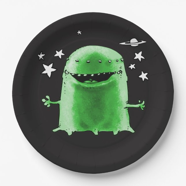 lustige komische Alien Cartoon Style Illustration Pappteller (Vorderseite)