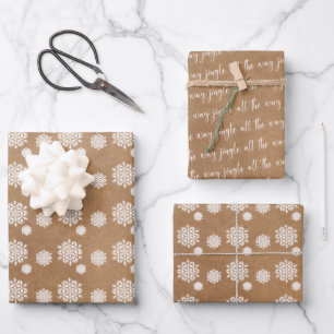 Lustige Kraft-Schneeflocke-Weihnachtsglocken auf a Geschenkpapier Set