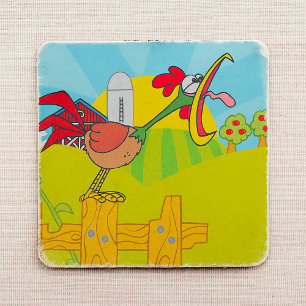 Lustige Krähende Hahn Farm Quadratischer Aufkleber