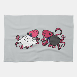 Lustige Kraken-Braut-und Bräutigam-Hochzeits-Kunst Küchentuch