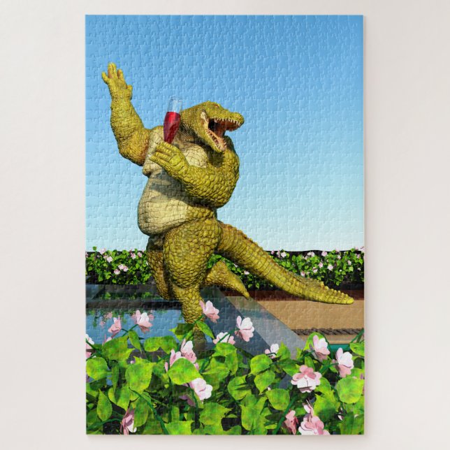 Lustige Krokodil Champagner Poolparty Kunst (Vertikal)