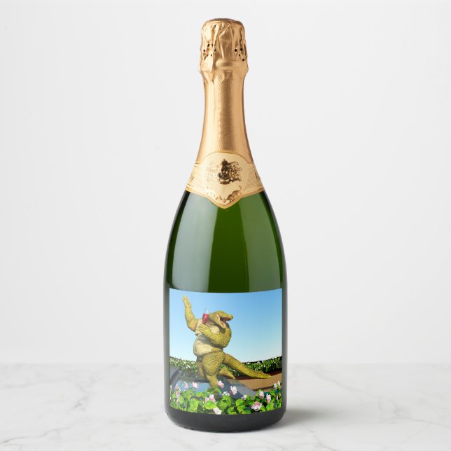 Lustige Krokodil-Champagner-Poolparty-Kunst (Vorderseite)