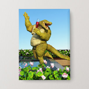Lustige Krokodil Champagner Poolparty Kunst Button