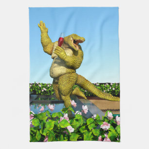 Lustige Krokodil-Champagner-Poolparty-Kunst Geschirrtuch