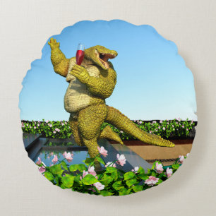 Lustige Krokodil-Champagner-Poolparty-Kunst Rundes Kissen
