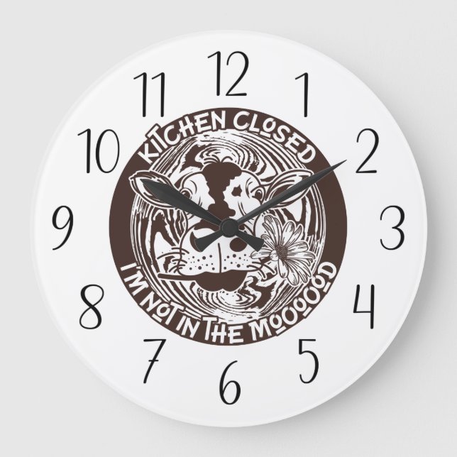 lustige Küchenkuh-Stimmung Große Wanduhr (Vorderseite)