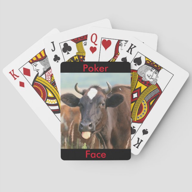 Lustige Kuh, die heraus das Zunge-Poker-Gesicht Spielkarten (Rückseite)