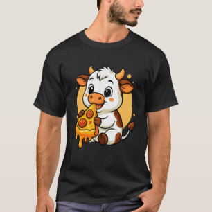Lustige Kuh, die Pizza isst Grafik Jungen Mädchen T-Shirt