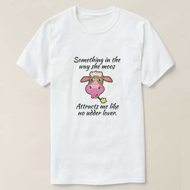 Lustige Kuh " etwas auf die Art sie moos… " T-Shirt (Design vorne)