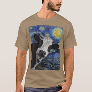 Lustige Kuh Kunst Sternennacht Van Gogh Malerei  T-Shirt