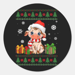 lustige Kuh liebt niedliche Kuh Weihnachtsmannmütz Runder Aufkleber