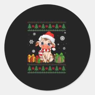 lustige Kuh liebt niedliche Kuh Weihnachtsmannmütz Runder Aufkleber