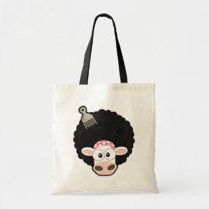 Lustige Kuh mit einem Afro und Kamm auf Rosa Tragetasche