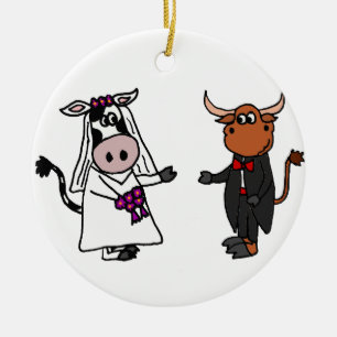 Lustige Kuh und Stier-Hochzeit Keramikornament