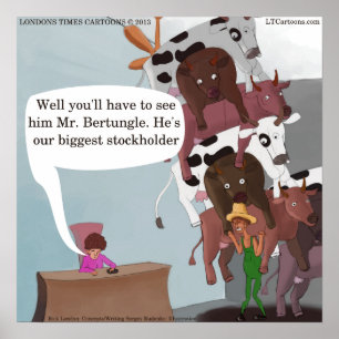 Lustige Kühe Cartoon auf Unisex-Uhr Poster