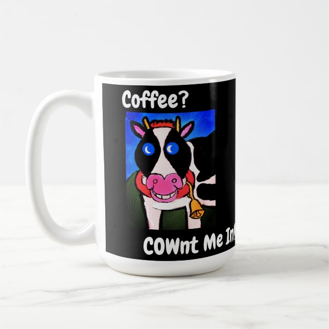 Lustige lächelnde Cartoon-Kaffee-liebevolle Kuh Kaffeetasse (Links)