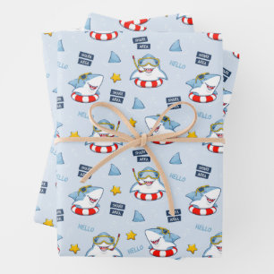 Lustige lächelnde Hai-Rettungsweste Schnorchel Sch Geschenkpapier Set