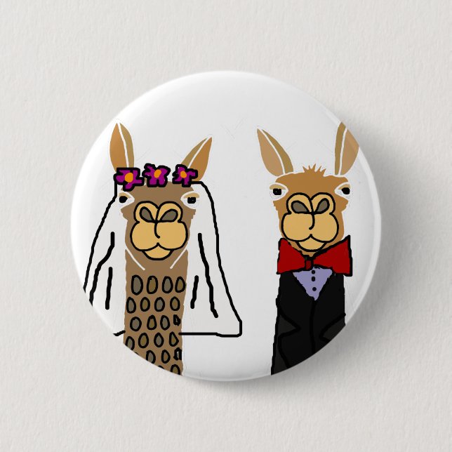 Lustige Lama-Braut-und Bräutigam-Hochzeits-Kunst Button (Vorderseite)