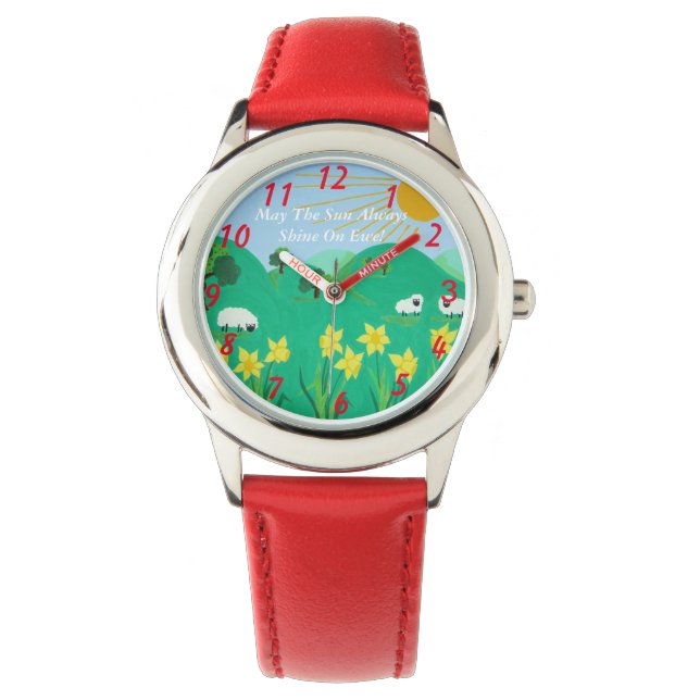 lustige landschaftliche Darstellung niedlicher Sch Armbanduhr (Vorderseite)
