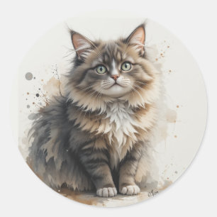 Lustige Langhaar-Tabby-Katze Kätzchen Haustier Tie Runder Aufkleber