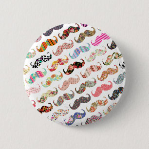 Lustige Mädchenhafte Bunte Muster Schnurrbärte Button