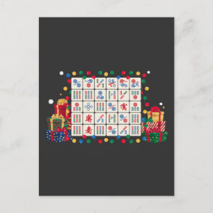 Lustige Mahjong-Weihnachtslicht Santa Hut Postkarte