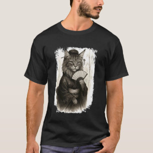 Lustige Maine Coon Katze Geisha mit Kimono. Japan T-Shirt