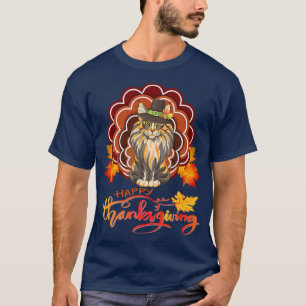 Lustige Maine Coon Katze Truthahn Frohes Erntedank T-Shirt