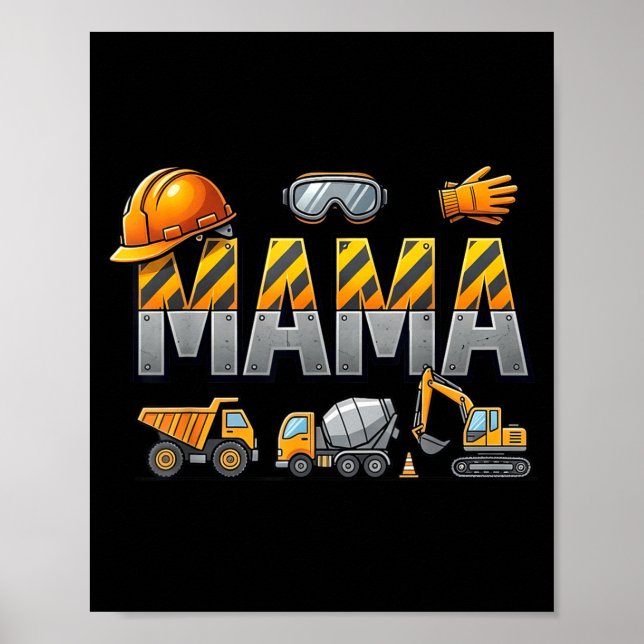 Lustige Mama Baustellenbagger Kinder passende Poster (Vorne)