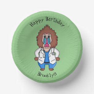 Lustige Mandrill-Arzt Cartoon-Illustration Pappteller