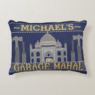 Lustige Mann-Höhlen-Garage Mahal   personalisiert Zierkissen