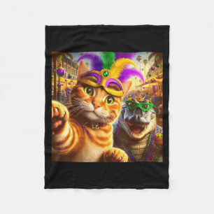 Lustige Mardi Gras Selfie Katze Alligator Krokodil Fleecedecke