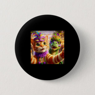 Lustige Mardi Gras Selfie Katze Dinosaurier Zitat Button