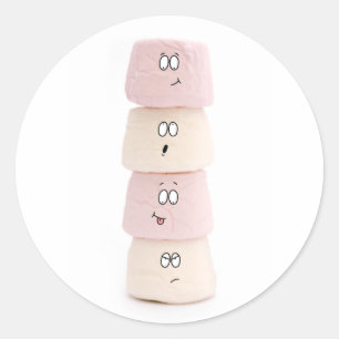 lustige Marshmallow-Charaktere Runder Aufkleber