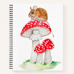 Lustige Maus auf einem Fliegenpilz, Aquarell Notizbuch