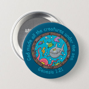Lustige Meerestiere Cartoon Bibelvers für Kinder Button