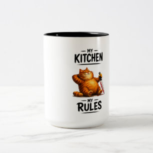 Lustige Meine Küche Meine Regeln Orange Katze mit Zweifarbige Tasse