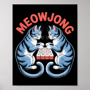 Lustige Meowjong-Katzen spielen Mahjong-Kacheln Hu Poster