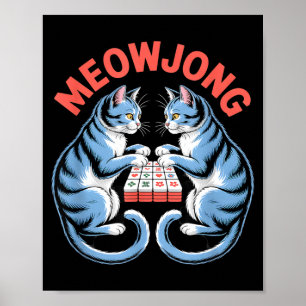 Lustige Meowjong-Katzen spielen Mahjong-Steine hum Poster